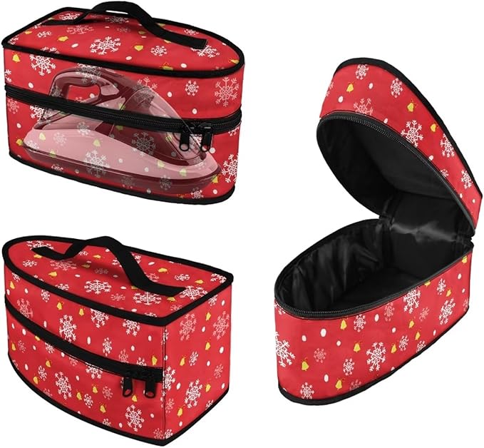 Christmas Snow Bell Iron Storage Case with Zipper Handle Fits Outing Colorful Easy to Clean Iron Case Storage Universal for Most Iron