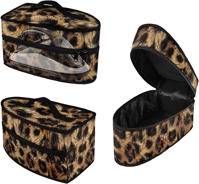 Leopard Print Clothes Iron Storage Case Fits for Accessories Travel Irons Handheld Decorative Iron Storage Bag with Smooth Zipper