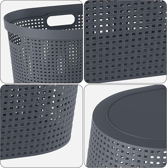40 L Plastic Clothes Laundry Basket, 4-Pack Plastic Laundry Hamper with Cutout Handle, Gray