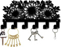 CREATCABIN Metal Sunflower Key Holder Rack Wall Mount Decorative Black Coat Organizer with 6 Hooks Flower Shaped Design Black Towel Hanger Rack Wall Art Decor for Entryway Room Bathroom 10.6x5 Inch