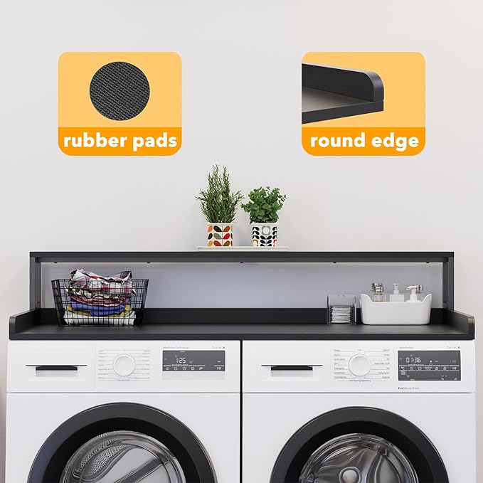 SpaceAid 2-Tier Washer Dryer Countertop, Laundry Topper with Rack Shelf 54" Width x 27.5" Depth x 10" Height Organizer Cover for Washer and Dryer Laundry Hamper Counter Storage (Black)