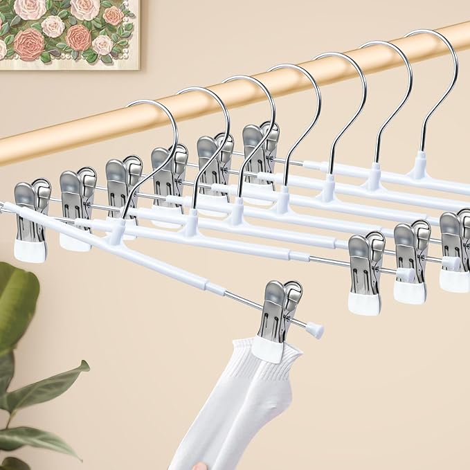 HUADYMEET 100 Pack 12Inch Pants Hangers with Clips,Metal Trouser Hanger for Jeans.Space Saving Skirt Hangers Heavy Duty Non-Slip Adjustable Clothes Shorts Hanger for Women,Men,White