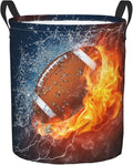 Dujiea Football Ball In Fire And Water Laundry Basket Round With Handle, Collapsible Foldable Canvas Storage Bin Dirty Clothes Bag For Laundry/Toys Organizer/College Dorm/Nursery/Decor(2 Sizes)