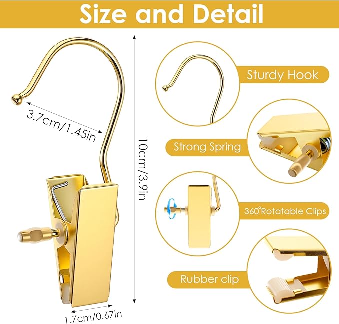 50 Pack Gold Boot Hangers for Closet, Pants Hangers with Clips Portable Travel Hanges Space Saving, Boot Clip Hooks for Hanging Clothes Pins Leggings Hangers Laundry Towels Hat Bra Socks Jean
