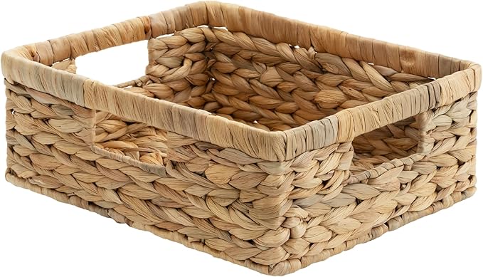 StorageWorks Pantry Baskets, Wicker Storage Baskets for Organizing, Bathroom Shelves, Pantry Organizers and Storage, Water Hyacinth, 13"L x 10¼"W x 4 ¾"H