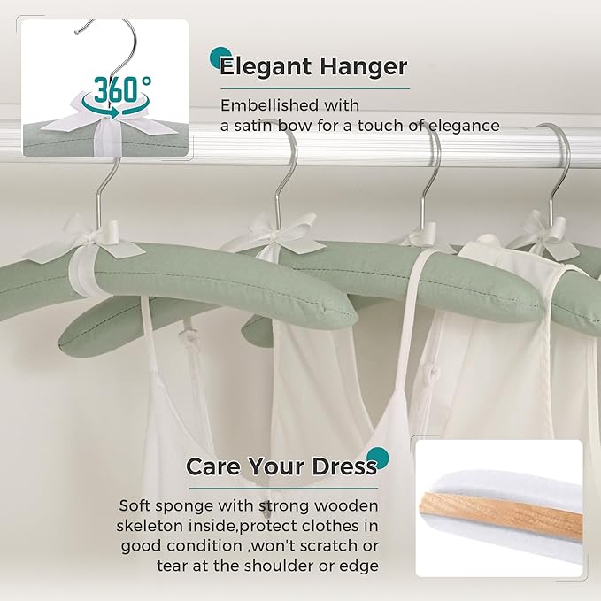 JS HANGER Padded Hangers - 17 Inch Extra Large Heavy Duty Fabric Covered Coat Hangers No Shoulder Bump for Women Clothes, Sweaters, Dresses, Clothing, Weddings, Lingerie Pack of 10, Mint Green