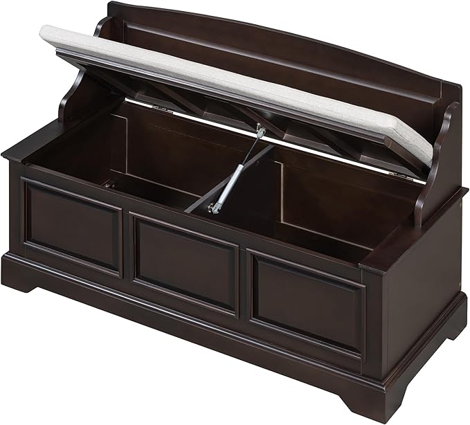 LUMISOL Shoe Storage Bench with Cushion, Farmhouse Entryway Bench with Soft-Close Devices and Hidden Storage, Upholstered Storage Ottoman for Living Room, Entryway, Bedroom, Espresso