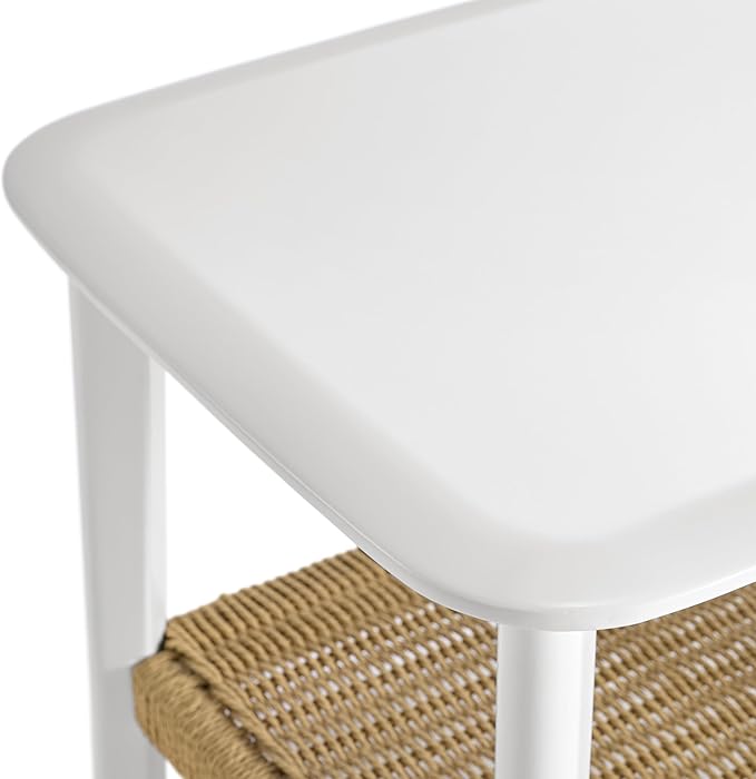 Alaterre Furniture Calais Side Table - 2-Tier Small End Table with Woven Storage Shelf - Wooden Nightstand for Small Spaces, Living Room, or Bedroom - Mid Century Modern Furniture (White, Set of 2)