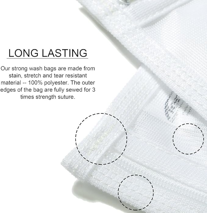 TENRAI Delicates Laundry Bags, Bra Fine Mesh Wash Bag for Underwear, Lingerie, Bra, Pantyhose, Socks, Use YKK Zipper, Have Hanger Loops (White, 1 Large & 1 Medium)