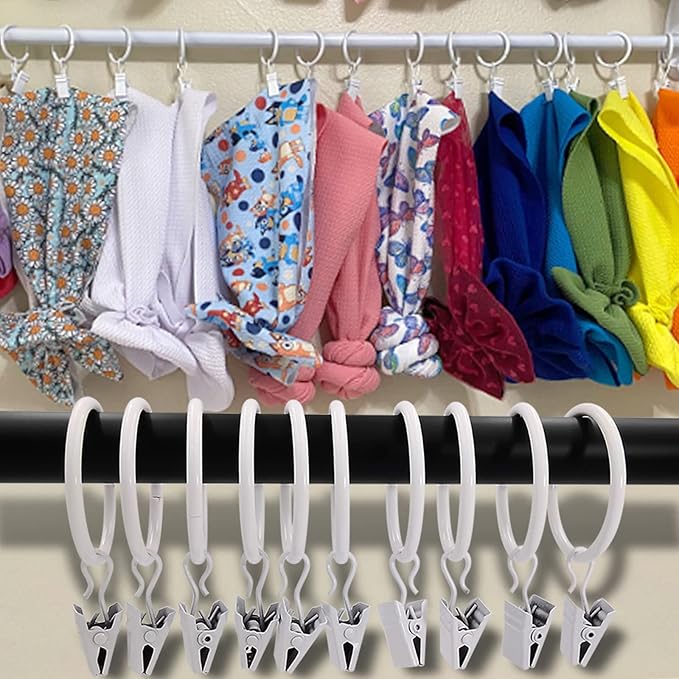 40 Pack White Curtain Rings with Clips, Curtain Hooks Hangers Clip Rings for Hanging Drapes Bows Hat, Drapery Rings 1.5 in I D, Fits up to 1.2 in Diameter Curtain Rod.