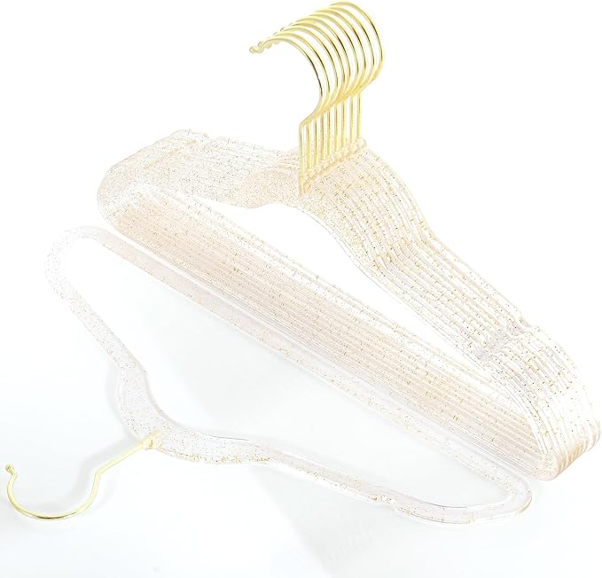 Baby Glitter Hanger 20 Pack,13.97" Kids Toddler Hangers for Closet, Gold Sparkling Plastic Baby Clothes Non-Slip Space Saving Hangers for Dress Up,Large Girl's Gold Hanger