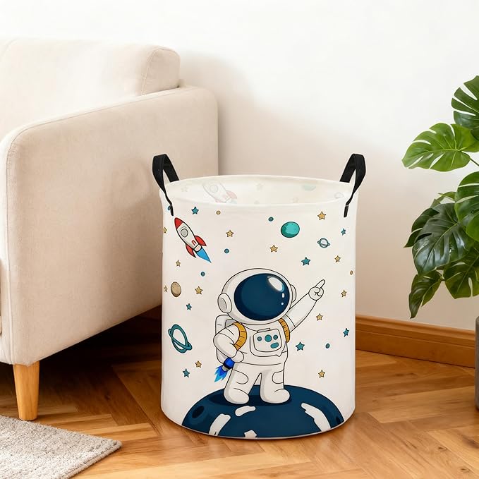 ESSME Kids Laundry Basket,Space Hamper Collapsible Canvas Waterproof Storage Bin foBoys, Cute Hamper,Gift Baskets(Astronaut)