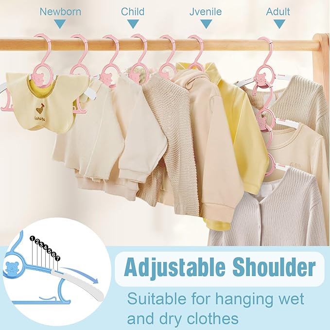 Kids Hangers 50 Pack Baby Hangers for Nursery Closet, 11-14.5" Extendable Adjustable Non-Slip Baby Clothes Hangers Toddler Infant Pants Hangers Plastic for Baby Girls Boys Children Newborn
