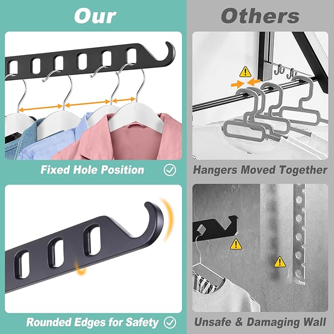 Laundry Drying Rack - Wall Mounted Clothes Hanger with Swing Arm, 6-Hole Laundry Hanger & Swivel Hanging Bar, Foldable Valet Hook, Laundry Room Closet, Sturdy Aluminum (2-Pack, Black)