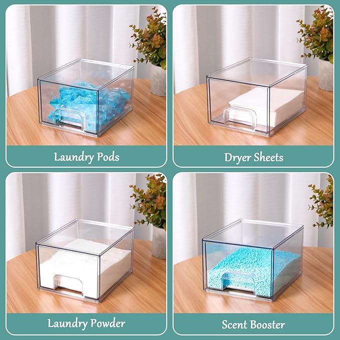 Laundry Pods Container and Laundry Detergent Powder Container Set, Dishwasher Pods Holder Set, Dryer Sheet Holder, Laundry Room Organization and Storage for Booster Beads, 3 PACK