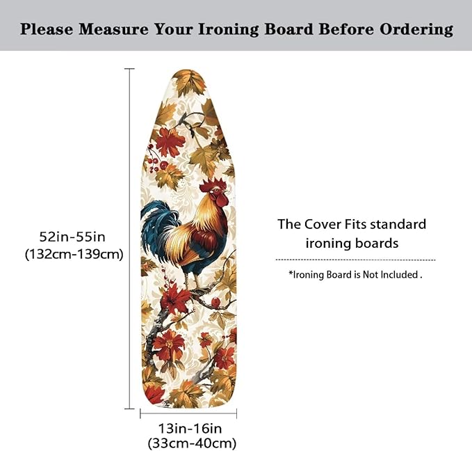 Rooster Ironing Board Cover Iron Pad Covers Padding with Elastic Edge Scorch Resistant Protective Vintage Decorations Replacement Covers