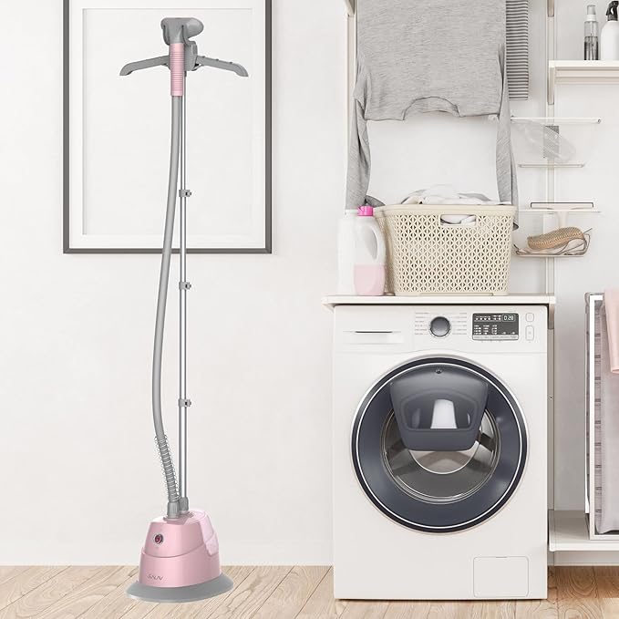 SALAV® GS06-DJA Standing Steamer with Garment Hanger, 1.3L Water Tank for 1 Hour Continuous Steaming, Heats in 45 Seconds, Double-Insulated Steam Hose (Pink)