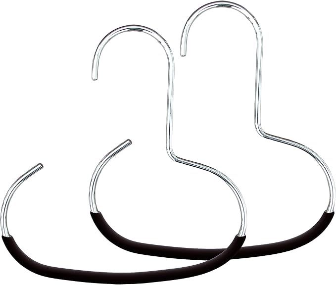 Mawa Scarf, Shawl, Belt, and Accessory Organizer, Non-Toxic Metal Hanger with Grip Coating, Easy Access Open Hook, Model G-1 Space Saving Design, Set of 2, Black