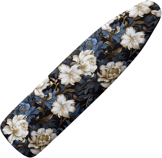 Flashideas Flower Print Ironing Board Cover with Elastic Edge Non Stick Scorch Stain Resistant Cover Heavy Duty Iron Pad Covers Standard Boards with Hook and Loop Fastener Strap