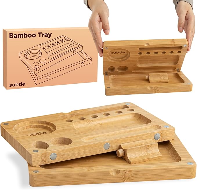 Foldable Bamboo Tray with Magnetic Lid - Durable, Easy to Clean - Portable, Perfect for Home Storage or Travel, Decorative-Tray - Gifts for Him - 8.5" x 5"