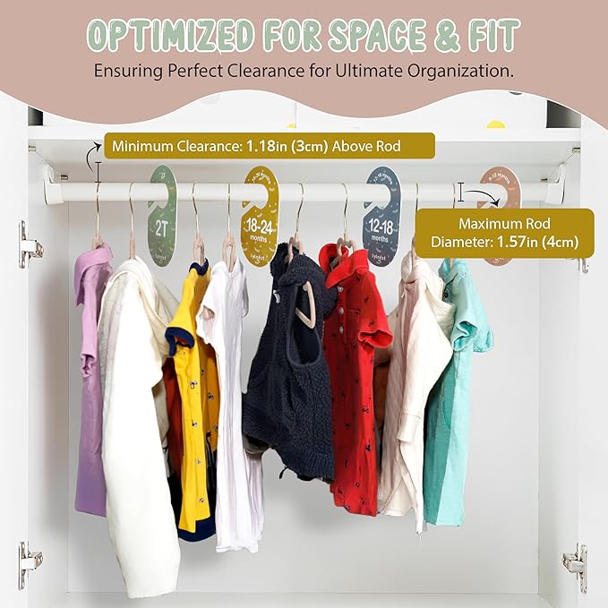 Velvet Baby Hangers with Clips – Organize Baby Clothes by Age with Size Dividers – Save Closet Space for Newborn to Toddler Outfits – Perfect Nursery Must-Have (Petal)