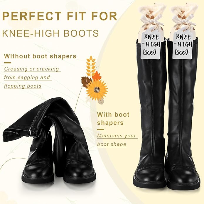 2 Pairs Boot Shaper Stands with 8 Labels Cotton Tall Boot Inserts for Closet Organization