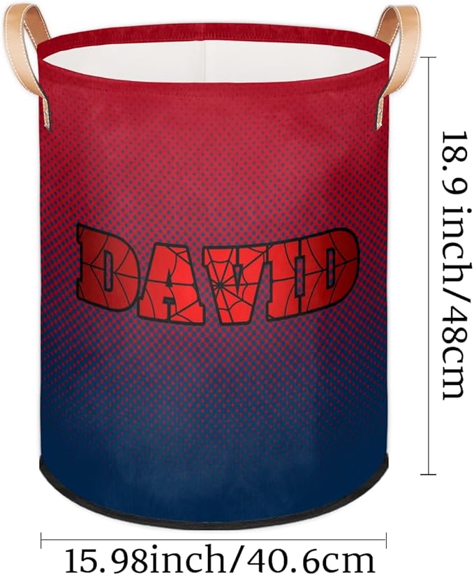 Red Spider Wed Personalized-Laundry-Hamper-Basket for Kids Custom Name Collapsible Storage Organizer Bin Dirty Clothes Toys Hamper for Boys Nursery in Laundry, Bedroom, Bathroom