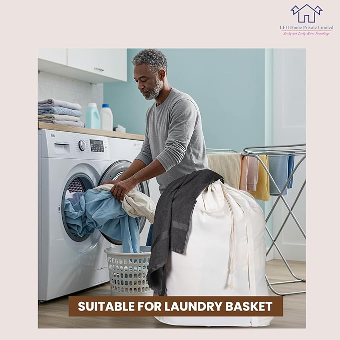 LFH Home Cotton Canvas Large Laundry Bag with Handle, Heavy Duty Drawstring Closure Washable Laundry Bags School Travel, Home, Hotel, College Dorm, Organizer Sack, Cloths 20x30-White