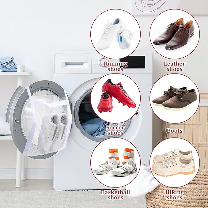 Sneaker Dryer Bag, Reusable Sneaker Wash Dry Net Bag Mesh Laundry Bags for Washer and Dryer Large Honeycomber Mesh Bags with Zipper and Strap for Most Dryers Door 15.7" X 15.7"