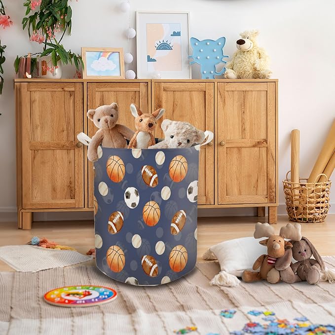 Baseball Football Laundry Basket, Toybox for Boys, Gifts for Sports Lovers Laundry Basket Hamper Waterproof Collapsible Clothes Toys Storage Bin Organizer for Bedroom Bathroom Boys Room Dorm