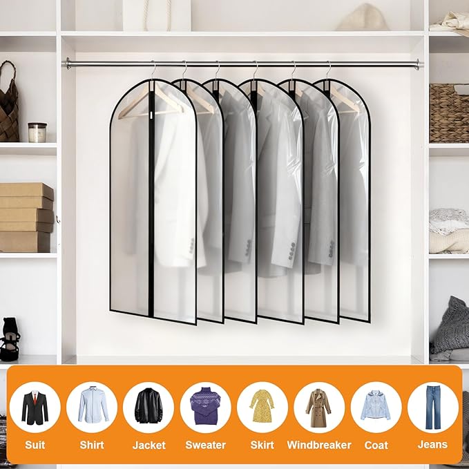 12 Pack Garment Bags 60 * 100cm, 40in PEVA Translucent Garment Covers, Suit Storage Bags, Dress Organizer Bags Used To Protect Shirts, Winter Coats, Jackets