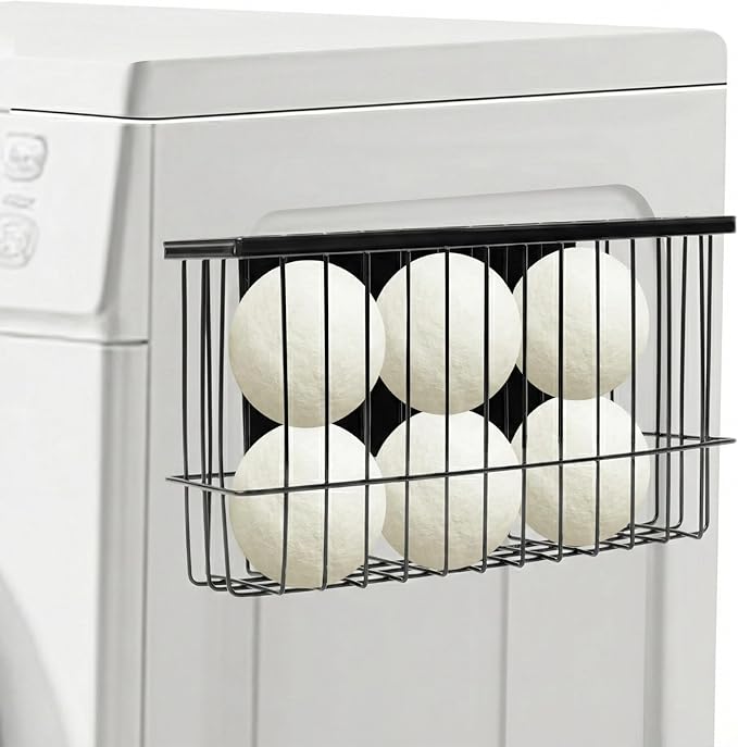 Magnetic Dryer Ball Holder for Laundry Room, Magnetic Lint Bin Basket Organization Storage, Iron Built-in Magnet Dryer Ball Basket Fridge Container for Laundry Room Storage Organizer