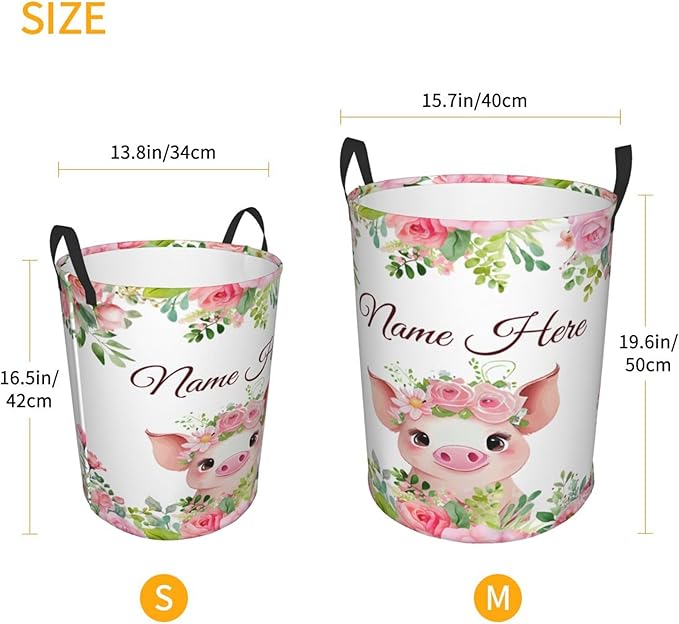 Personalized Pig Laundry Basket For Baby Kids Boys Girls Adult Custom Hamper Basket With Name For Bathroom Bedrooms Collapsible Baby Dirty Clothes Hamper With Handles