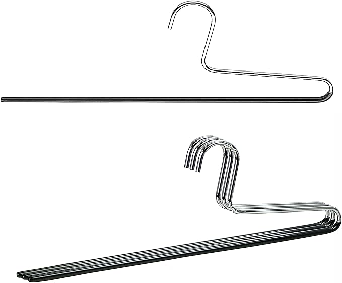 Mawa by Reston Lloyd Trouser Series Non-Slip Space-Saving Clothes Hanger with Single Rod for Pants, Style KH/1, Set of 4, Black