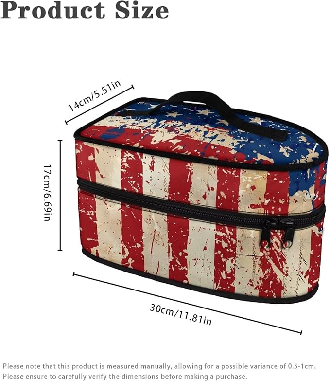 Independence Day Iron Storage Case for Clothing Store Reusable Easy to Clean Vintage American Flag Iron Storage Bag with Zipper Handle, 4th of July
