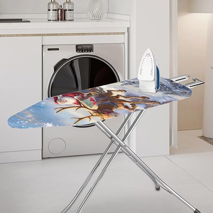 Santa Claus Deer Ironing Board Cover Stain Resistant Cover for Ironing Board Standard Size Christmas Decor Ironing Pad for Table 54x15 inches