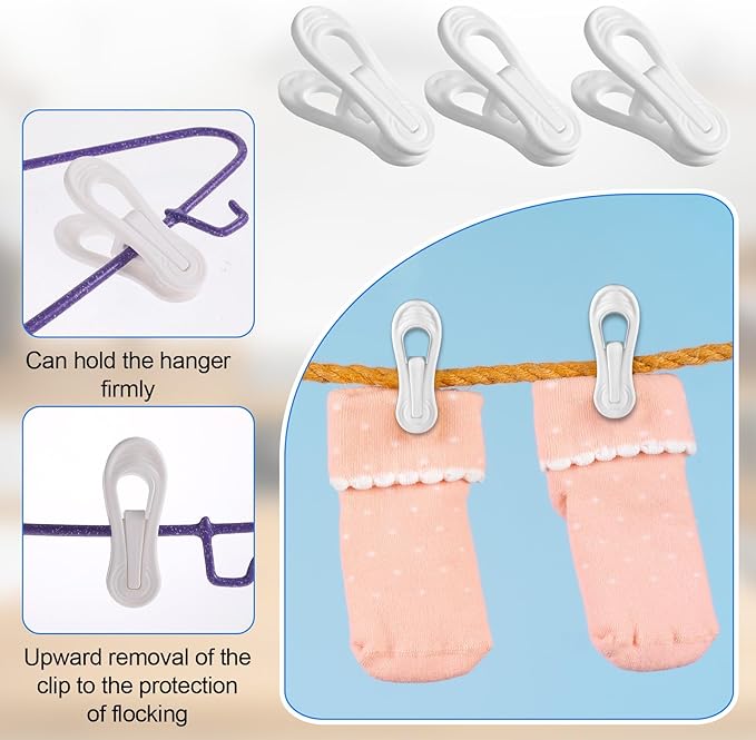 100 Pack White Plastic Hanger Clips for Baby Clothes Hanger Clips- 2.75 Inch Multi-Purpose Hangers Clip for Pants