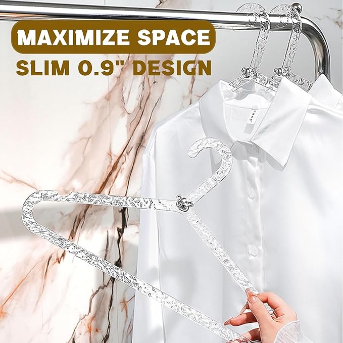 Skywin Transparent Silver Water Wave Adult Shirt Hangers, Space Saving Plastic and Non Slip Clothes Hangers for Suits, Dresses, Jackets & Pants (5 Pack)
