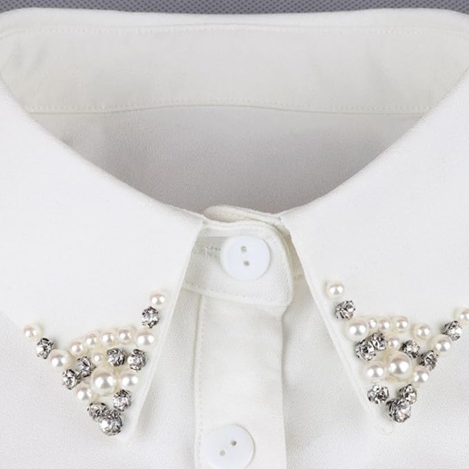 Chiffon Beading Half-Shirt Blouse Detachable Lace Fake Collars Dicky Collar Faux Collar for Women Girls