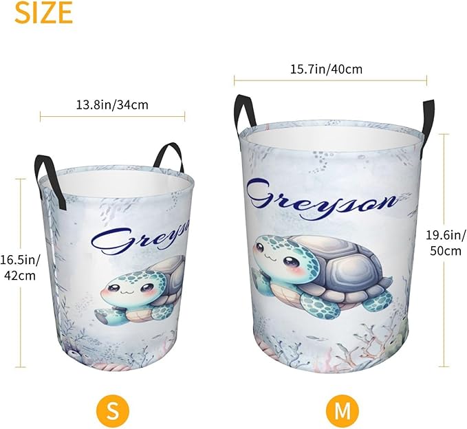 Personalized Turtle Laundry Basket For Baby Kids Boys Girls Adult Custom Hamper Basket With Name For Bathroom Bedrooms Collapsible Baby Laundry Basket, Dirty Clothes Hamper With Handles