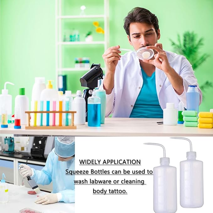Sotica 2PCS Tattoo Bottles - 500ml Tattoo Wash Bottle Tattoo Spray Bottles Squirt Bottle Tattoo Squeeze Bottles For Tattooing with Measure(16oz) for Medical Lab Succulent Watering