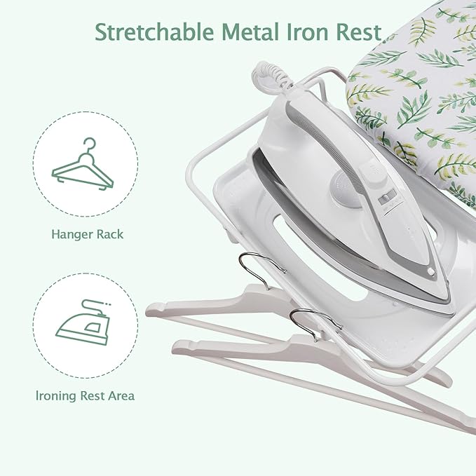 SheeChung Ironing Board 13"x43",Foldable Ironing Boards with Iron Rest,Compact Ironing Board for Small Space,Heat Resistant Cover,7 Adjustable Height,Heavy Duty Sturdy Legs,Yellow Leaf