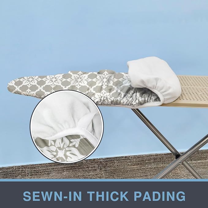 Ironing Board Cover and Pad, Thick Padding, Elastic Edge, Silicone Coated, Resist Scorching, Adjustable Fastener, Heavy Duty Padded Iron Board Covers (Floral Tiling, 15" x 54")