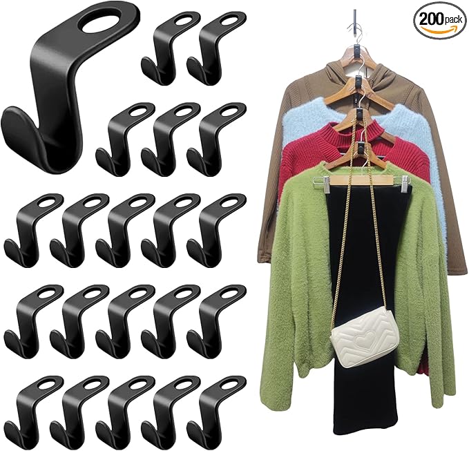 Clothes Hanger Connector Hooks 200PCS Plastic Hooks Cascading Hangers Space Saving Organizer for Heavy Duty Clothes Closet,Black
