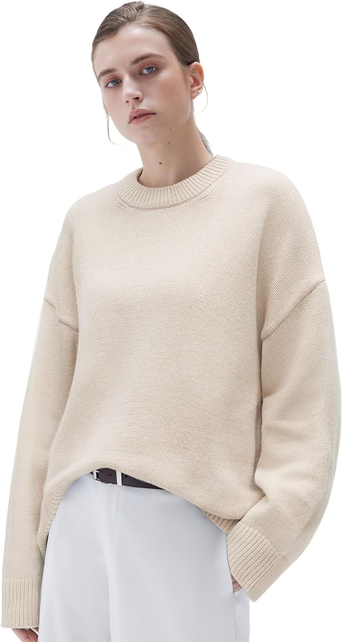 SUUKSESS Women Cashmere Blend Oversized Crew Neck Long Sleeve Pullover Sweaters