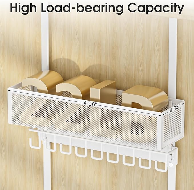 3 Tier Over Door Hat Rack with Basket - Hat Organizer Holder for Baseball Cap with 18 Hooks and 10 Movable Clips,Hat Hanger Storage Holds up to 28+ Caps for Door, Bedroom, Closet (White)