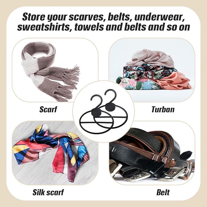 50 Pcs Scarf Hanger Plastic Holder Organizer Space Saving Scarf Organizer Clothes Hanger for Scarves Headscarves Clothing Sorting Storing (Black)