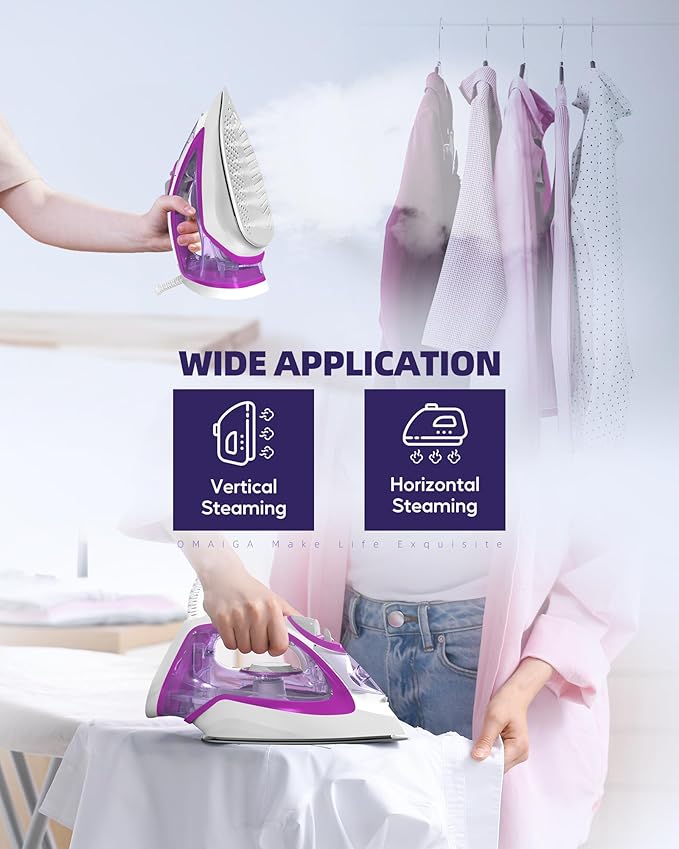 1750W Steam Iron for Clothes, Powerful Steam Iron with Rapid Heating & Ceramic Soleplate, Self-Cleaning, Auto Shut Off, Large Water Tank for Home Use
