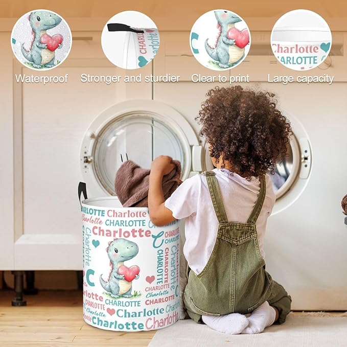 Custom Name Laundry Hamper, Personalized Laundry Basket with Name for Baby Boys Girls, Customized Collapsible Dirty Clothes Hamper Storage with Handles for Bedroom Bathroom Dorm Room Decor