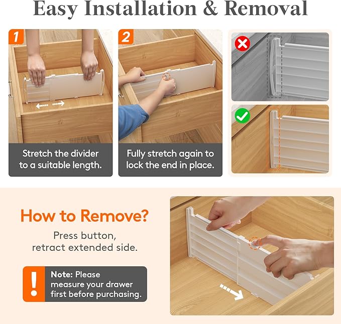 Lifewit 6" High 12 Pack Deep Drawer Dividers, 11.5-18.5" Expandable Clothes Divider for Drawers, Adjustable Dresser Drawer Organizers, White Drawer Separators for Dresser, Kitchen, Clothing